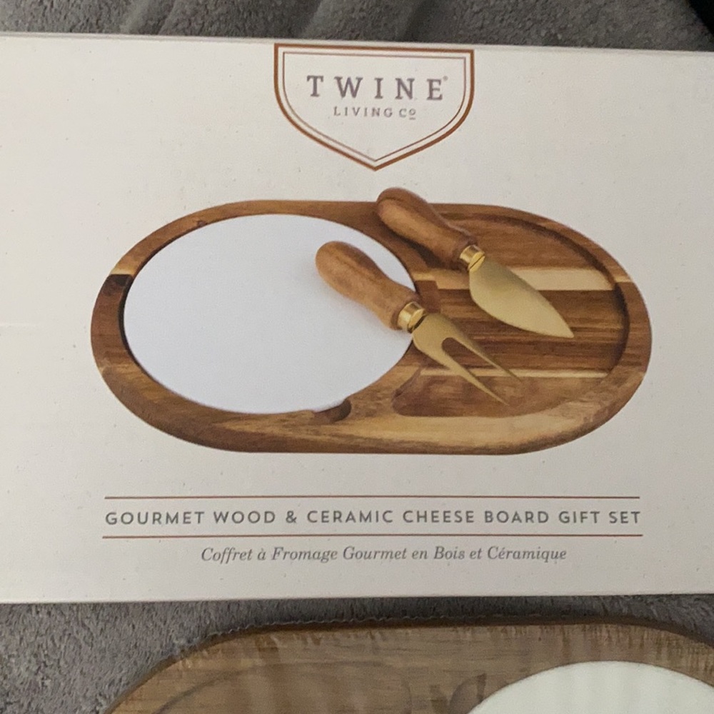 Twine Living Co. Gourmet Wood & Ceramic Cheese Board Gift Set